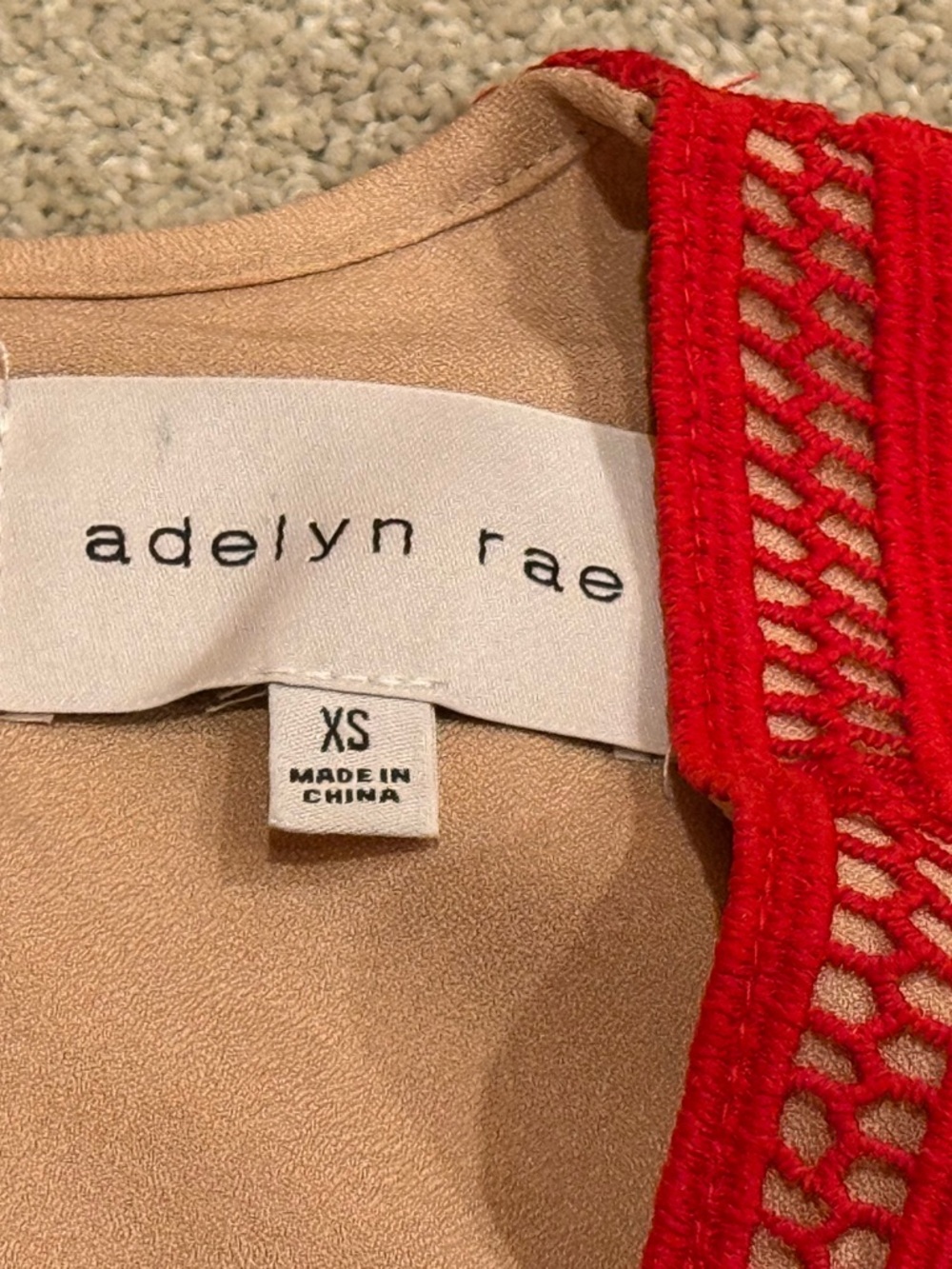 Adelyn Rae Nude Tank with Bright Red Crochet Trim